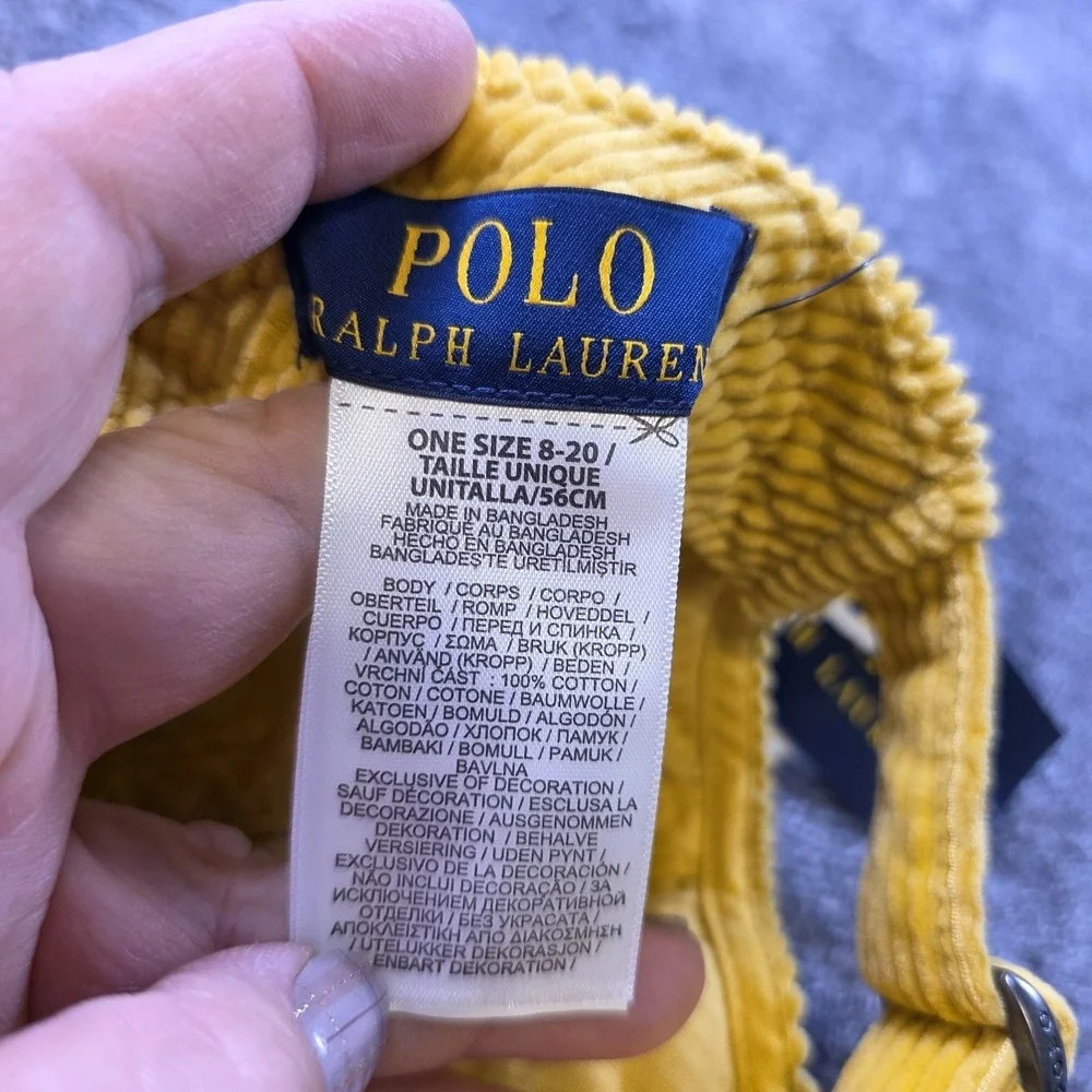 Polo Ralph Lauren Cotton Corduroy Ball Cap Hat Youth 8-20 Yellow